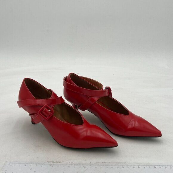 XYD Women Retro Pointed Toe Strappy Pumps Buckle Mary Jane Mid Kitten Heels - Picture 2 of 8